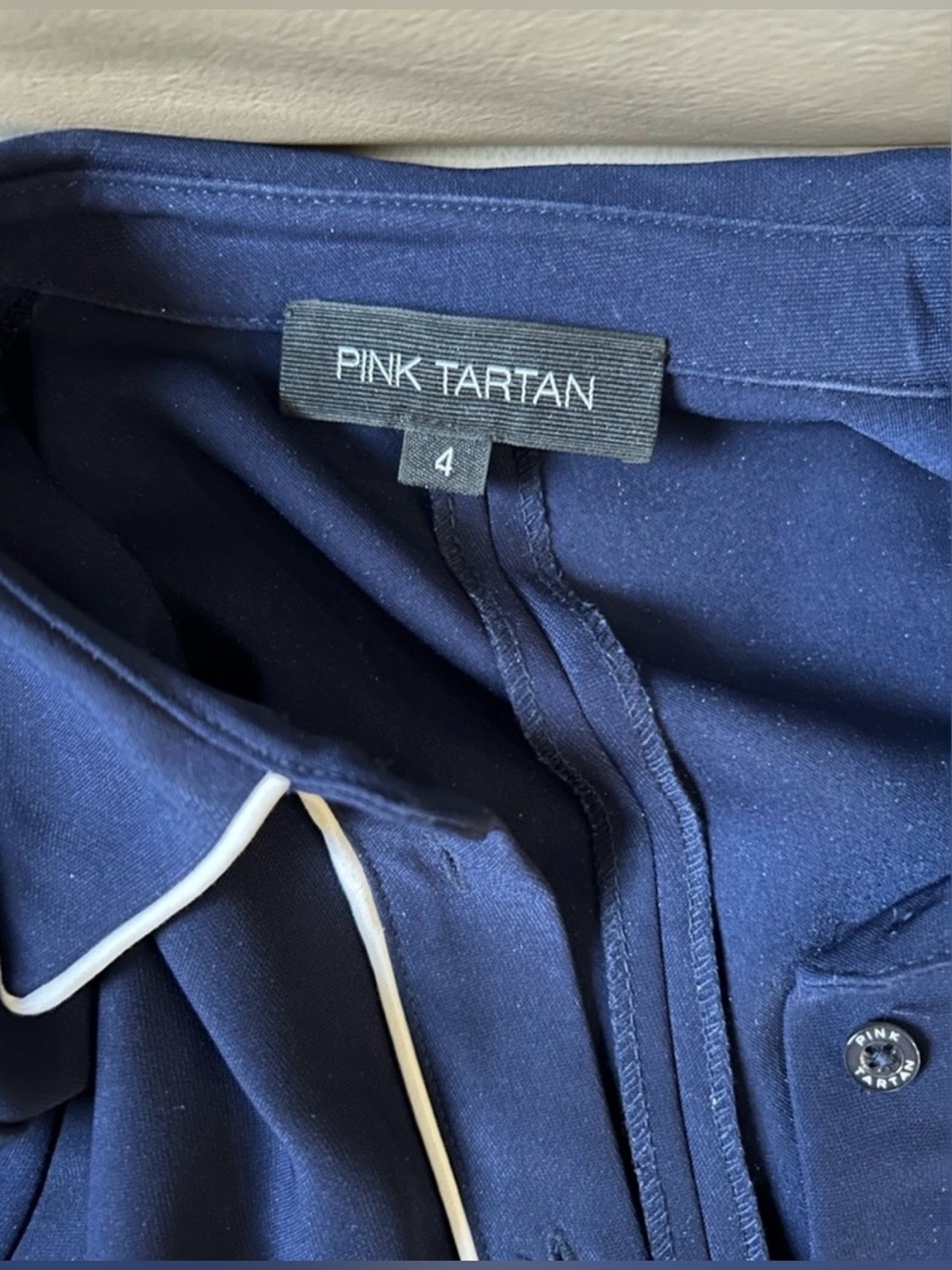 Pink Tartan Navy Dress with White Piping - Picture 7 of 8